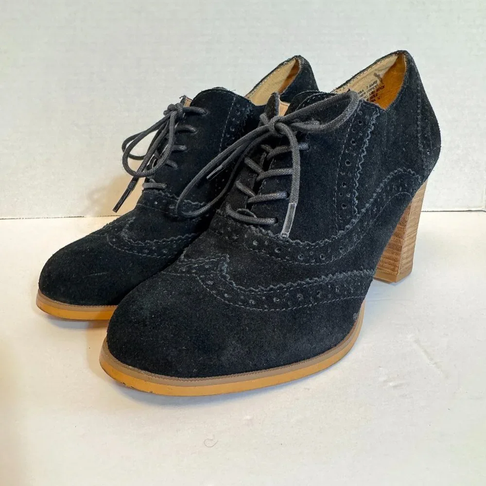 Steve Madden Omyra Heeled Oxfords Sz 7.5 Black Suede Preppy Academia 90s Y2K